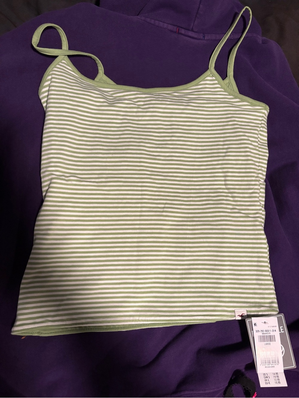 Hollister Light Green and White Striped Cami Tank